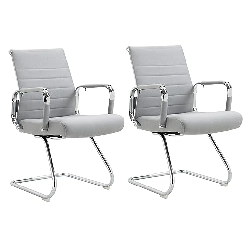 SVITA Office Comfort 2er Set Besucherstuhl Freischwinger-Stuhl mit Armlehne Konferenzstuhl ohne Rollen Armlehnstuhl Office-Stuhl Stoff Hellgrau von SVITA