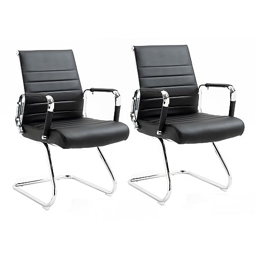 SVITA Office Comfort 2er Set Besucherstuhl Kunstleder Freischwinger-Stuhl mit Armlehne Konferenzstuhl ohne Rollen Armlehnstuhl Office-Stuhl Kunstleder Schwarz von SVITA