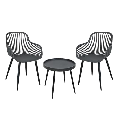 SVITA Philly Sitzgruppe Outdoor rund Gartenmöbel Balkonmöbel Set 3 teilig Grau/Schwarz von SVITA
