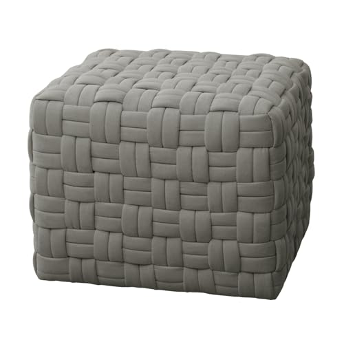 SVITA Poppy Hocker Sitzpouf geflochten Sitzhocker Pouf Fußhocker für Sessel Polsterhocker Bodenkissen Sitzkissen gewebt quadratischer Sitzpouf Fußstütze Grau von SVITA