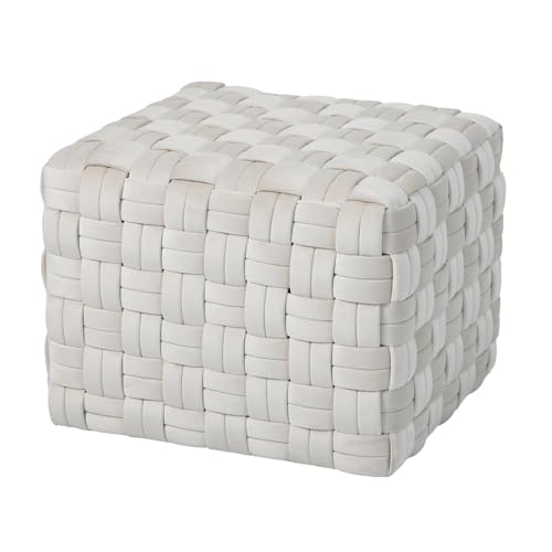 SVITA Poppy Hocker Sitzpouf geflochten Sitzhocker Pouf Fußhocker für Sessel Polsterhocker Bodenkissen Sitzkissen gewebt quadratischer Sitzpouf Samt Beige von SVITA