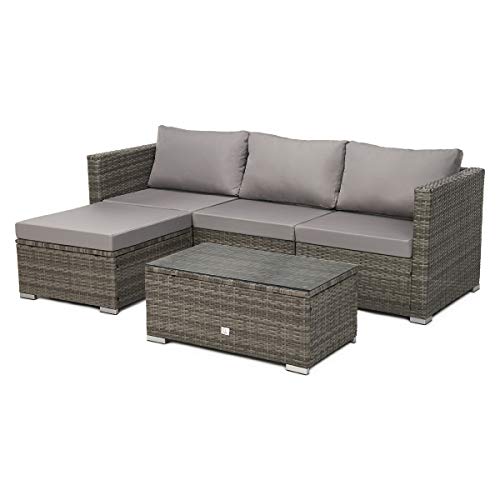 SVITA Queens Poly Rattan Sitzgruppe Couch-Set Ecksofa Sofa-Garnitur Gartenmöbel Lounge Schwarz, Grau oder Braun (Grau) von SVITA