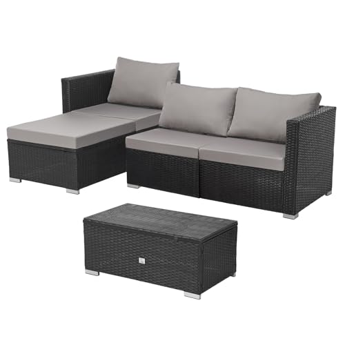 SVITA Queens Poly Rattan Sitzgruppe Couch-Set Ecksofa Sofa-Garnitur Gartenmöbel Lounge Schwarz, Grau oder Braun (Schwarz) von SVITA