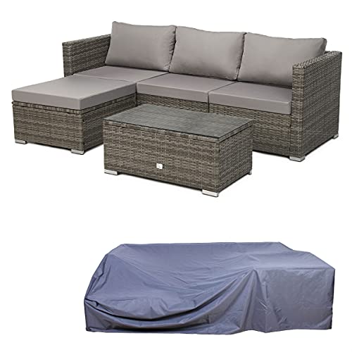 SVITA Queens Polyrattan Lounge Eck-Sofa Gartenmöbel Sitzgruppe Haube Set Grau von SVITA