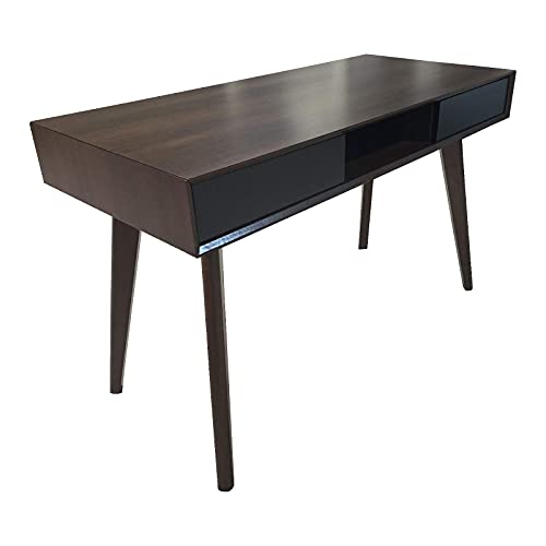 SVITA Retro Schreibtisch Nussbaum-Optik Schwarze Schubladen Push-Funktion Computertisch Bürotisch Arbeitstisch PC Tisch von SVITA