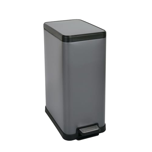 SVITA STM15 Mülleimer Treteimer Tretmülleimer Abfalleimer 15l inkl. Inneneimer Softclose-Deckel Fußpedal freistehend rechteckig Grau von SVITA