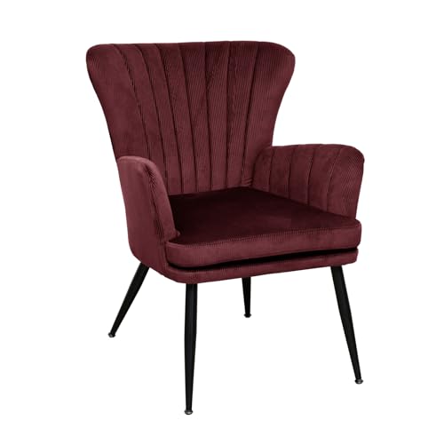 SVITA Sansa Sessel Wohnzimmer Cordbezug Lesesessel modern Polsterstuhl mit Armlehne Loungesessel Weinrot Bordeaux von SVITA