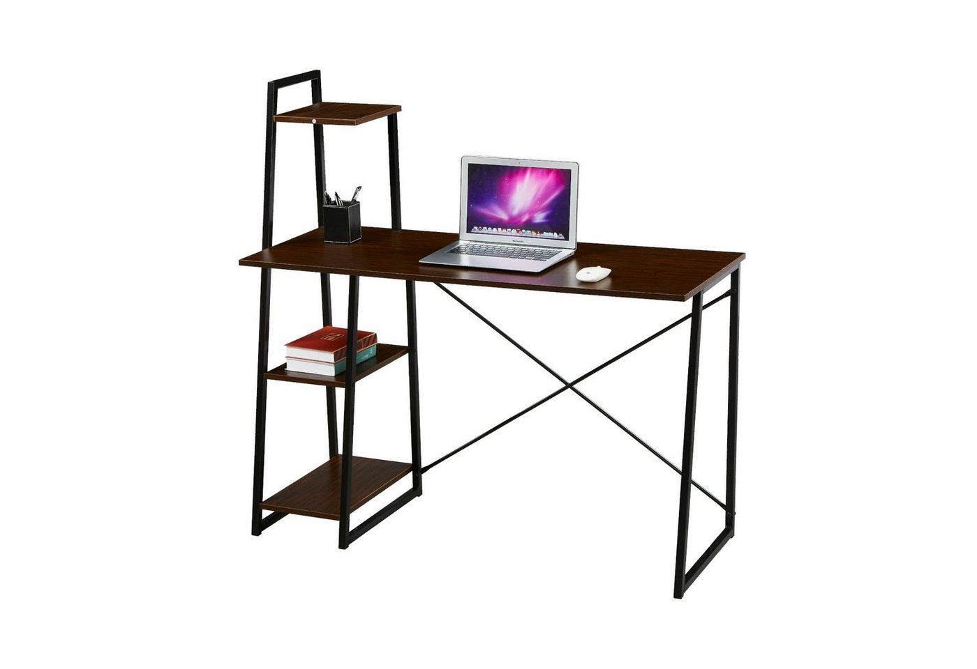 SVITA Schreibtisch COMBO1 (1-St., 1 Tisch mit Regal), Nussbaum-Optik, Arbeitstisch, Metallgestell, Dunkelbraun von SVITA