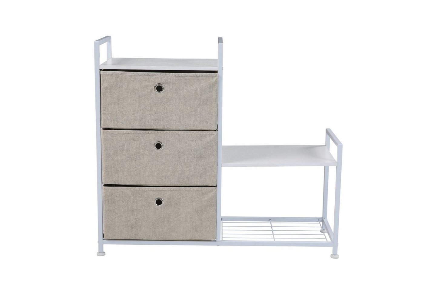 SVITA Sideboard RUNA, Metall-Regal, Schuhregal, Aufbewahrung, Stoffschublade, Weiß, Beige von SVITA