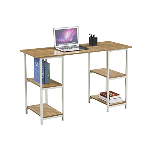 SVITA Studio Bürotisch Eiche-Optik weiße Metall-Beine mit Regal Schreibtisch Computertisch Arbeitstisch PC Tisch von SVITA