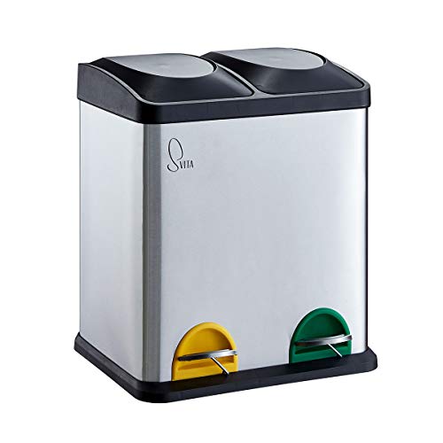 SVITA TC2X15 Edelstahl Küchen-Eimer 30 Liter Silber 2x15L doppelter Abfalleimer 2er-Mülleimer Mülltrennung mit Inneneimer große Abfallbehälter Treteimer Küche Bad SVITA TC2X15 Edelstahl Küchen-Eimer 30 Liter Silber 2x15L doppelter Abfalleimer 2er-Mülleimer Mülltrennung mit Inneneimer große Abfallbehälter Treteimer Küche Bad von SVITA