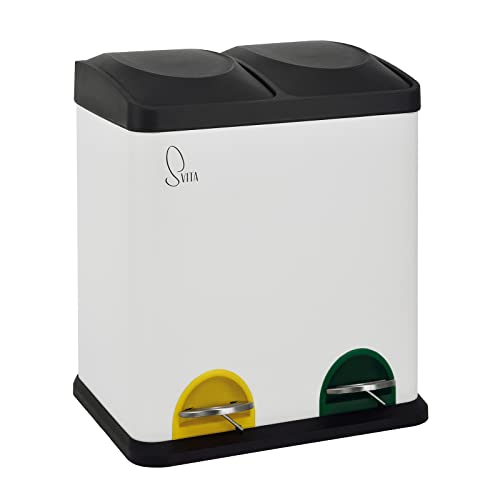 SVITA TC2X15 Küchen-Eimer 30 Liter 2x15L doppelter Abfalleimer 2er-Mülleimer Mülltrennung mit Inneneimer große Abfallbehälter Treteimer Küche Bad Weiß von SVITA