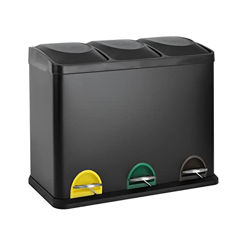 SVITA TC3X15 Treteimer 45 Liter Grau 3X 15L dreifach Abfalleimer 3er-Mülleimer Mülltrennung Küchen-Eimer Schwarz von SVITA