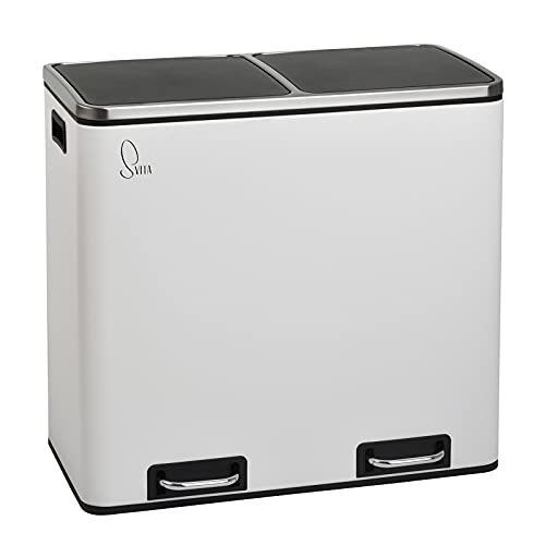 SVITA TM2X15 Treteimer 30 Liter Abfalleimer Mülleimer Design Mülltrennung Papierkorb Küchen-Ordnung Trennsystem (Weiß) von SVITA