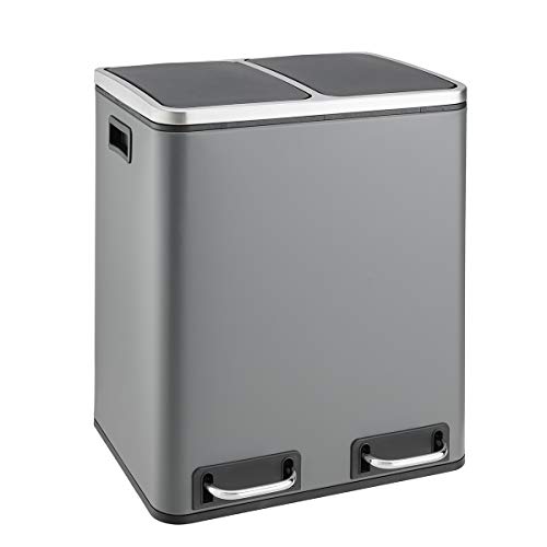 SVITA TM2X15 Treteimer 30 Liter Grau Abfalleimer Mülleimer Design Mülltrennung Papierkorb Küchen-Ordnung Trennsystem von SVITA