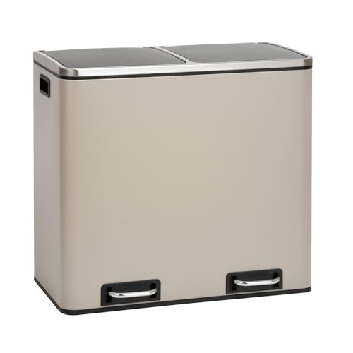 SVITA TM2X24 Treteimer 48 Liter Abfalleimer 2 x 24 Liter Mülleimer Küche Design Mülltrennung Papierkorb Küchen-Ordnung Trennsystem Mülltrennsystem 2 Fächer Treteimer Softclose-Deckel Stahl Taupe von SVITA