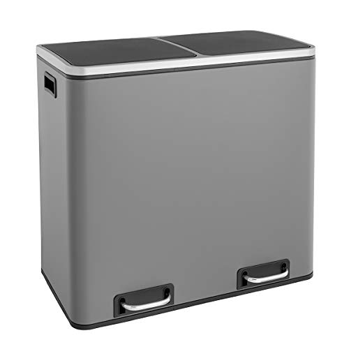 SVITA TM2X24 Treteimer 48 Liter Grau Abfalleimer Mülleimer Design Mülltrennung Papierkorb Küchen-Ordnung Trennsystem von SVITA