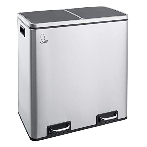 SVITA TM2X30 Treteimer 60 Liter Abfalleimer Mülleimer Design Mülltrennung Papierkorb Küchen-Ordnung Trennsystem (Silber) von SVITA