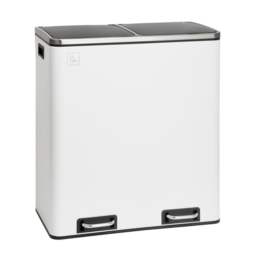 SVITA TM2X30 Treteimer 60 Liter Abfalleimer Mülleimer Design Mülltrennung Papierkorb Küchen-Ordnung Trennsystem herausnehmbare Inneneimer mit Henkel mit Schließdämpfer Weiß von SVITA