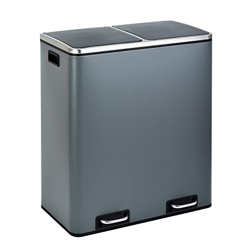SVITA TM2X30 Treteimer 60 Liter Abfalleimer Mülleimer Design Mülltrennung Papierkorb Küchen-Ordnung Trennsystem Grau von SVITA
