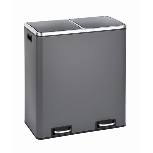 SVITA TM2X30 Treteimer 60 Liter Abfalleimer Mülleimer Design Mülltrennung Papierkorb Küchen-Ordnung Trennsystem herausnehmbare Inneneimer mit Henkel mit Schließdämpfer Grau von SVITA