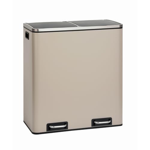 SVITA TM2X30 Treteimer 60 Liter Abfalleimer Mülleimer Design Mülltrennung Papierkorb Küchen-Ordnung Trennsystem herausnehmbare Inneneimer mit Henkel mit Schließdämpfer Taupe von SVITA