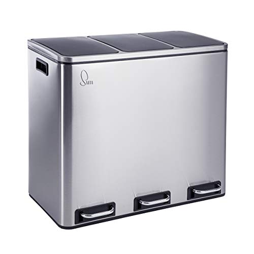 SVITA TM3X18 Edelstahl Treteimer 54 Liter Abfalleimer Mülleimer Design Silber Mülltrennung Papierkorb Küchen-Ordnung Trennsystem von SVITA