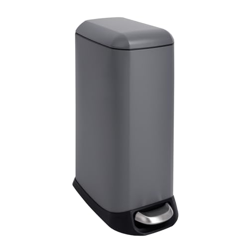 SVITA TS12 Edelstahl Mülleimer Treteimer Abfalleimer 12l inkl. Inneneimer Kunststoff Pedal Softclose-Deckel rechteckig Küchen-Hilfe Grau von SVITA