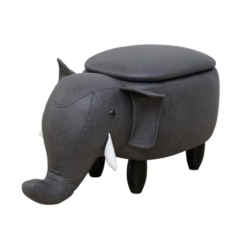 SVITA Tierhocker mit Stauraum Kinderhocker Ordnungshelfer Sitzhocker Polster mit Holzbeinen Kinderzimmer Deko Sitzbox Tier-Motiv Elefant Grau von SVITA