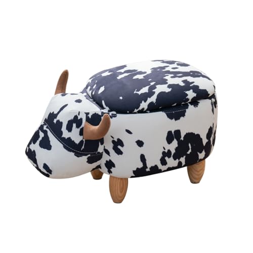 SVITA Tierhocker mit Stauraum Kinderhocker Ordnungshelfer Sitzhocker Polster mit Holzbeinen Kinderzimmer Deko Sitzbox Tier-Motiv Kuh von SVITA