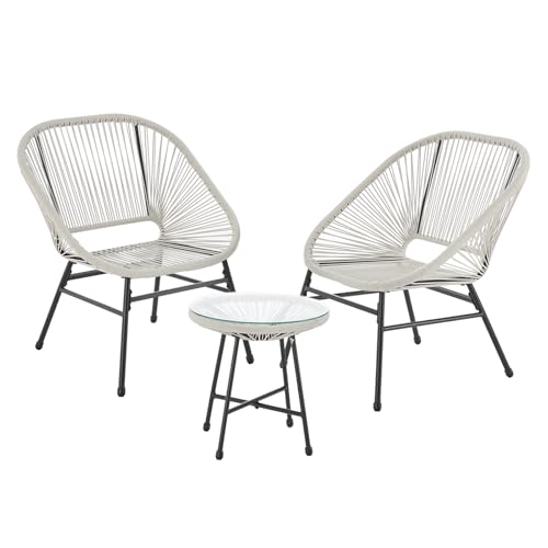 SVITA Tulum Balkon-Möbel 3-TLG. Garten-Möbel Set Balkonstühle mit Tisch Weiß von SVITA