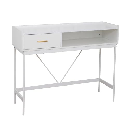 SVITA Valeo Konsolentisch Regal Standregal Konsolentisch schmal mit Ablage Akzenttisch Beistelltisch Flurtisch mit Schublade Computertisch Weiß von SVITA