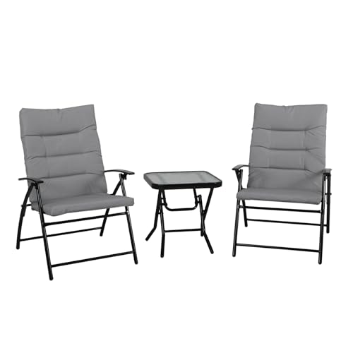 SVITA Ventura Sitzgruppe 3-TLG. gepolstert Klappstühle Klapptisch Camping-Möbel Metall Dunkelgrau von SVITA