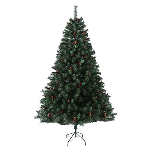 SVITA Weihnachtsbaum künstlich mit Tannenzapfen und Stechpalmen mit 1017 Zweig-Spitzen inkl. Metall Ständer Tannenbaum künstlich Kunstbaum (Luvi-Nadeln | 210cm) von SVITA