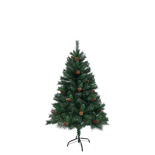 SVITA Künstlicher Weihnachtsbaum 150cm klappbar mit Tannenzapfen und Stechpalmen 371 Zweig-Spitzen inkl. Metall Ständer Christbaum Tannenbaum Schnellaufbau Klappsystem Luvi-Nadeln von SVITA