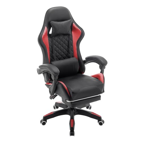 SVITA X-Stream Gamingstuhl Erwachsene Bürostuhl mit Fußstütze Chefsessel ergonomisch Kopfstütze Lendenkissen gepolstert Rot SVITA X-Stream Gamingstuhl Erwachsene Bürostuhl mit Fußstütze Chefsessel ergonomisch Kopfstütze Lendenkissen gepolstert Rot von SVITA