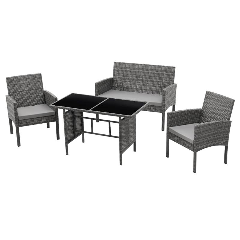 Svita Brooklyn XL Rattan Essgruppe Garten Möbel Set mit Tisch 2 Sessel 2er Sofa Grau von SVITA