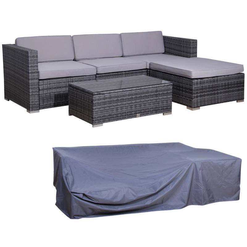 Svita California Garten-Lounge Set Mit Haube Polyrattan Gartenset Balkon-Set Rattan-Lounge Grau von SVITA