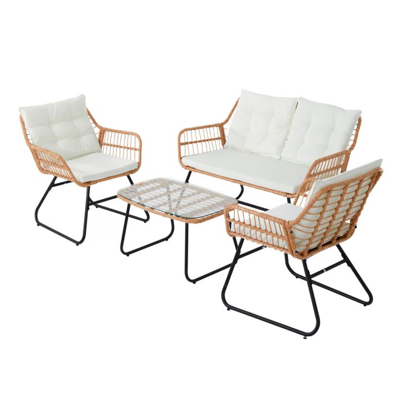 Svita Capri Balkonmöbel-Set Polyrattan Sitzgruppe Outdoor 4-tlg. Gartenlounge Natur von SVITA