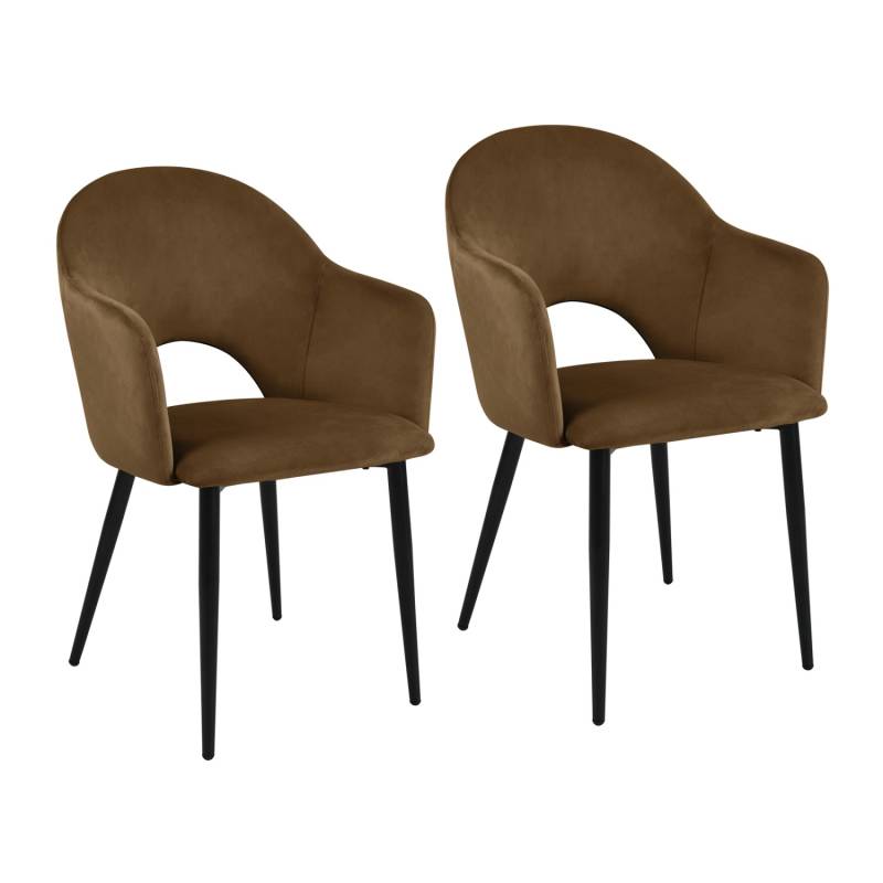 Svita Hailey 2er Set Esszimmerstühle Küchen-Sessel Gepolstert Samt Braun von SVITA