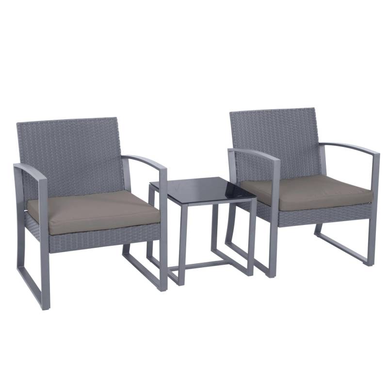 Svita Lois Poly Rattan Sitzgruppe Gartenmöbel Garnitur Tisch Sessel Set Grau/Grau von SVITA