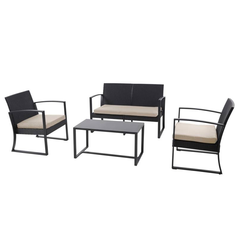 Svita Lois XL Polyrattan Sitzgruppe Gartenmöbelset Garnitur Tisch Sessel Schwarz/Beige von SVITA