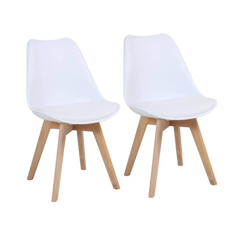Svita Mats 2er Set Esszimmerstühle Küchenstühle Holz Lehne Kunstleder Weiß von SVITA