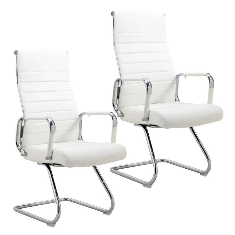 Svita Office Comfort 2er Set Besucherstuhl Freischwinger Mit Armlehne HB Kunstleder Weiß von SVITA