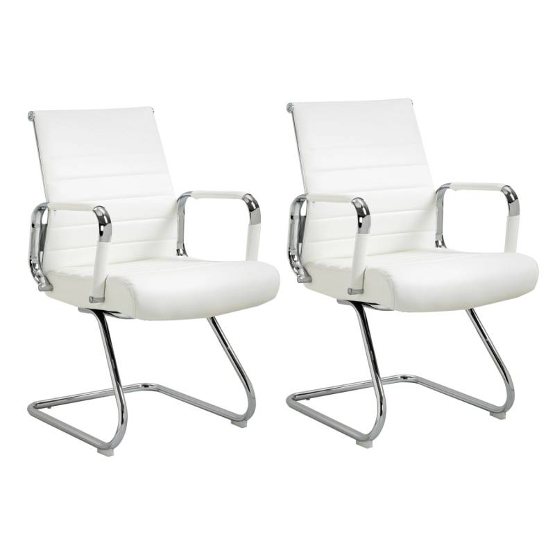 Svita Office Comfort 2er Set Besucherstuhl Freischwinger Mit Armlehne LB Kunstleder Weiß von SVITA