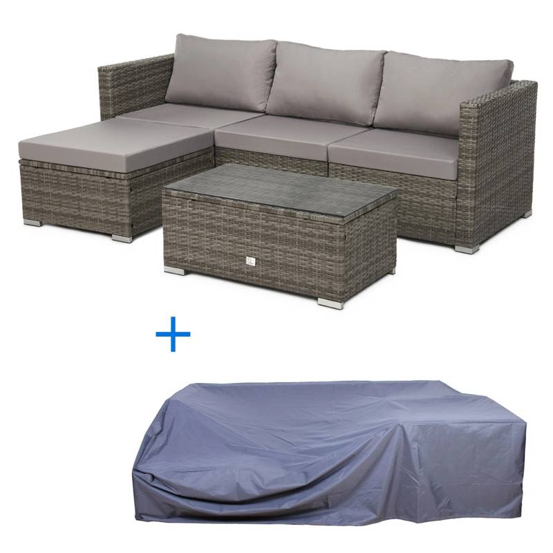 Svita Queens Polyrattan Lounge Rattan Sofa Set in Grau inkl. Abdeckhaube von SVITA
