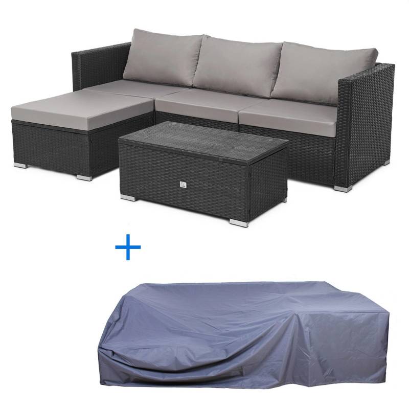 Svita Queens Polyrattan Lounge Rattan Sofa Set in Schwarz inkl. Abdeckhaube von SVITA