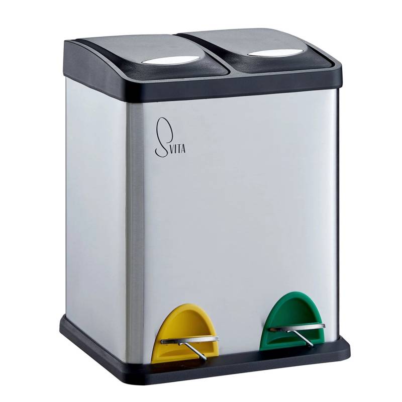 Svita TC2X8 Mülleimer 16 Liter 2x8L Doppelt Kücheneimer Treteimer Silber von SVITA
