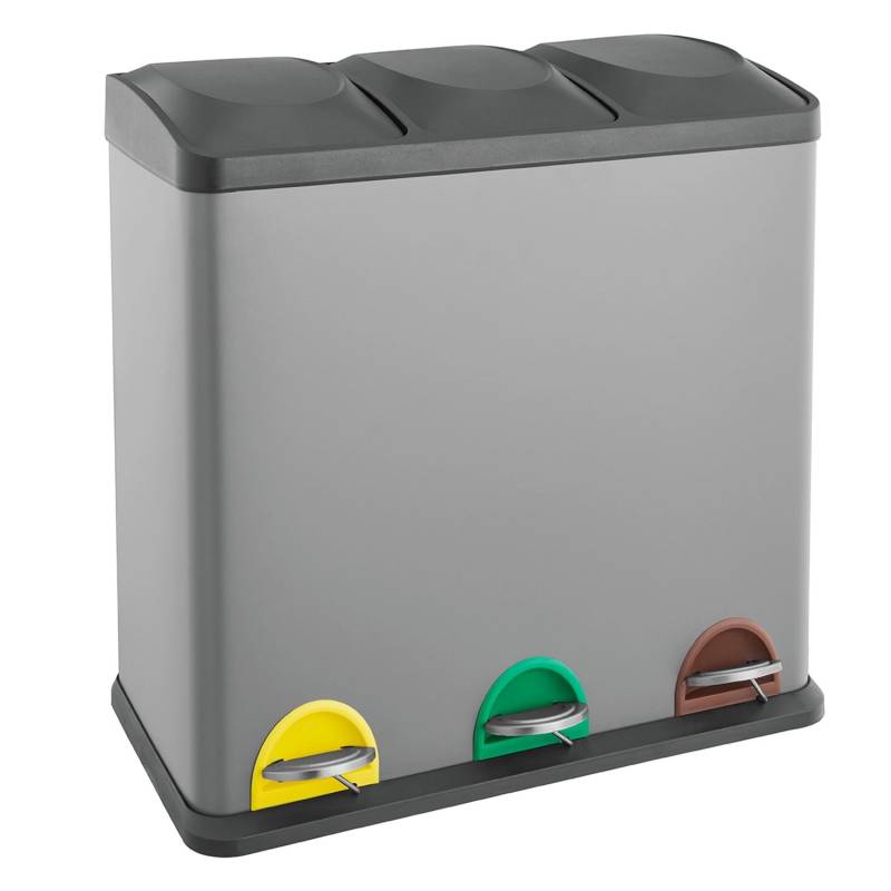 Svita TC3X15 Mülleimer Papierkorb Pulverbeschichteter Stahl Treteimer Abfalleimer Recycling 45L Grau von SVITA