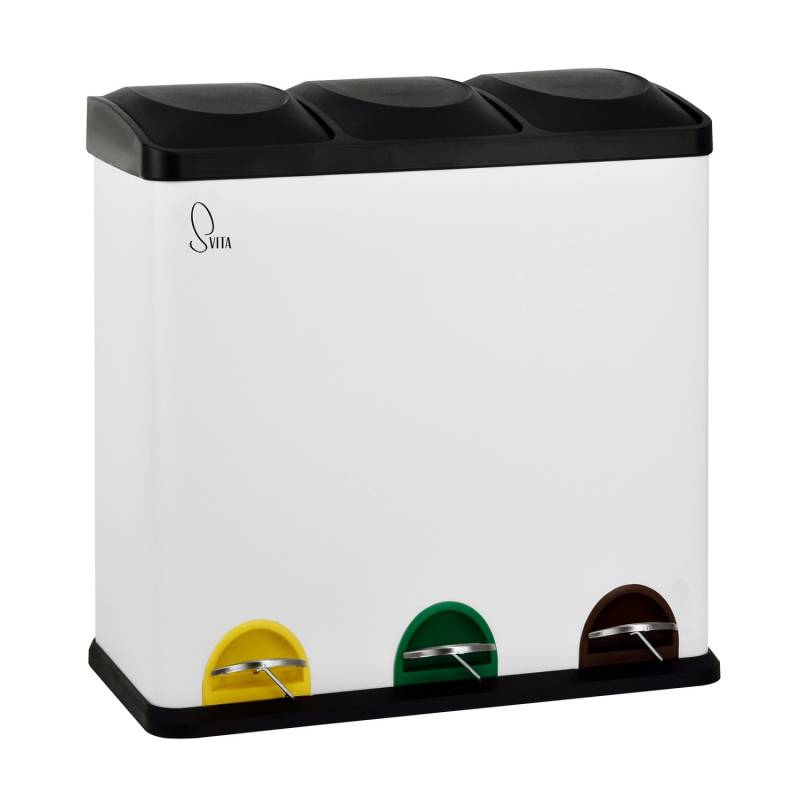 Svita TC3X20 Mülleimer 60L 3x20 Liter Treteimer Mülltrennung Abfalleimer Weiß von SVITA